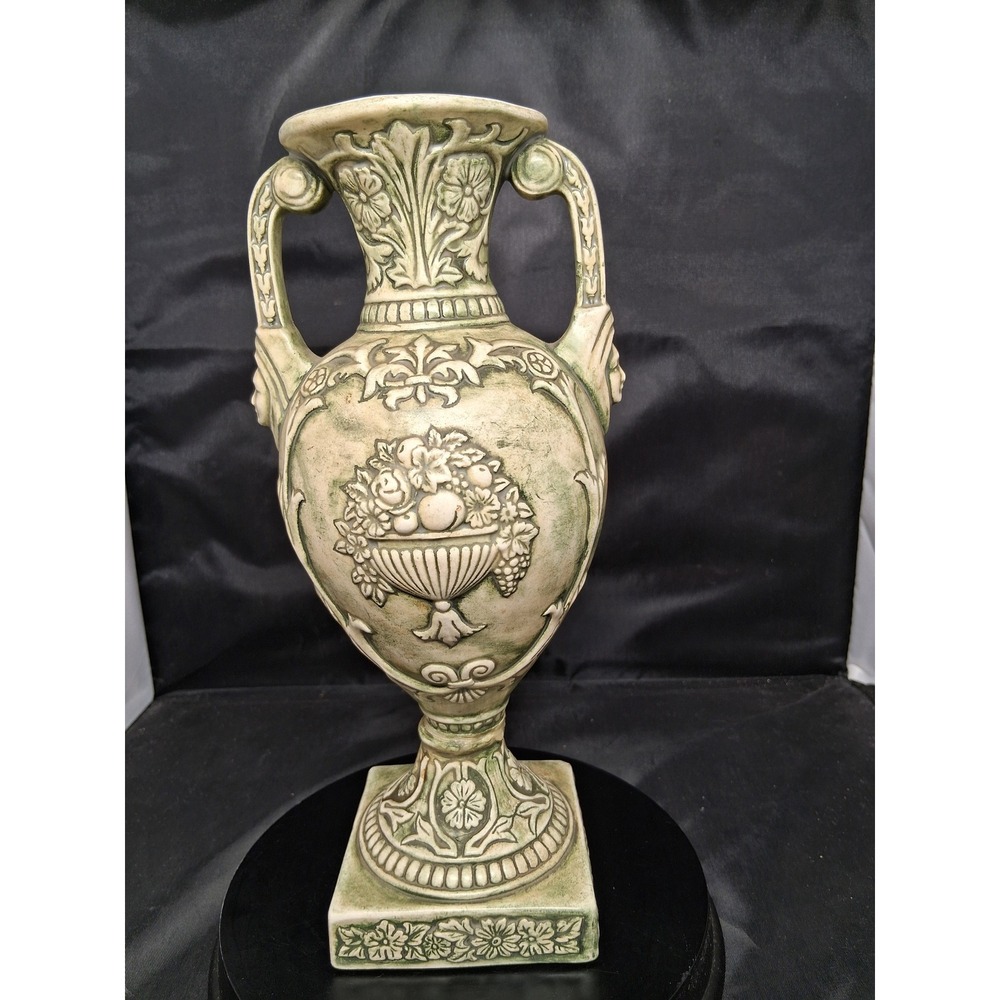 Ruby McGregor Studio Pottery Vase Neoclassical Cherub Fruit Green Cream 14in